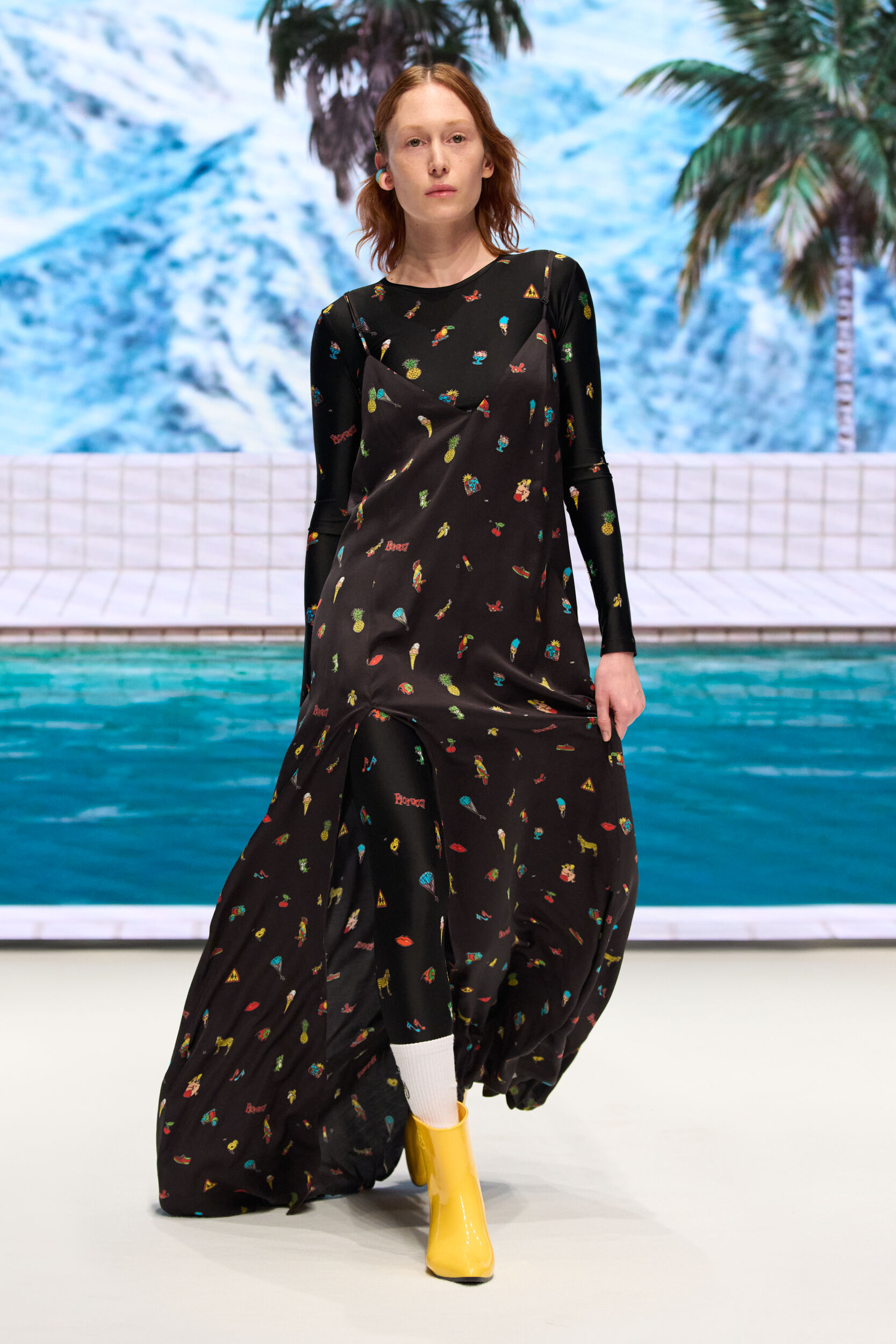 Toys Print Slip Maxi Dress Black